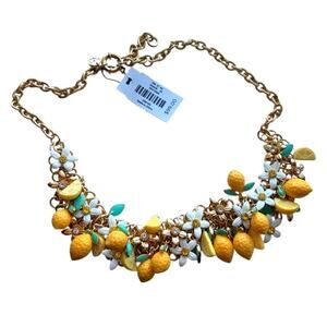 Talbots Chunky Enamel Floral Lemon Charm Gold Tone Statement Necklace NWT